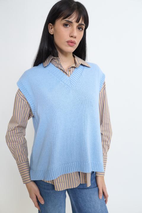 Gilet asimmetrico scollo V celeste - Primavera Estate 2026 | Brend