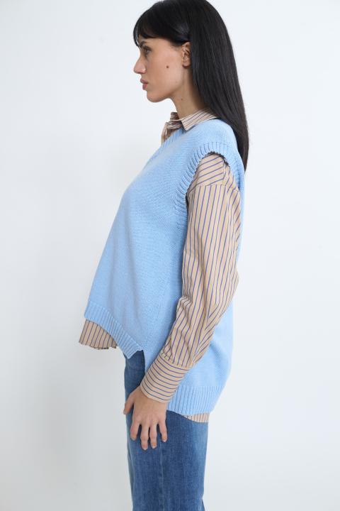 Gilet asimmetrico scollo V celeste - Primavera Estate 2026 | Brend