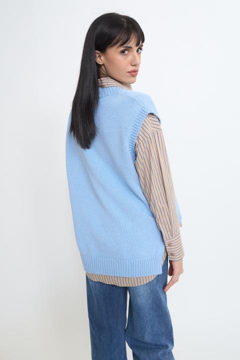 Gilet asimmetrico scollo V celeste - Primavera Estate 2026 | Brend