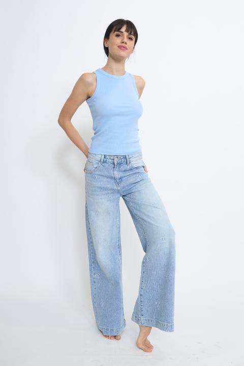 Jeans straight fiocchi strass delavato chiaro - Primavera Estate 2026 | Brend