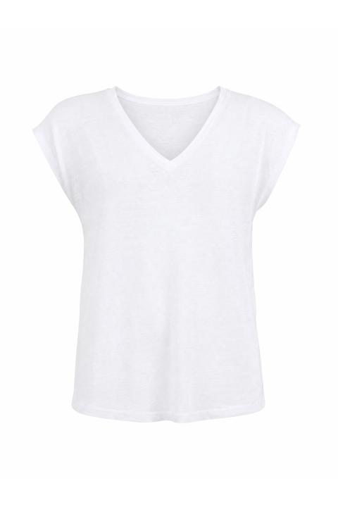 Maglia scollo V lino bianco - Primavera Estate 2026 | Brend