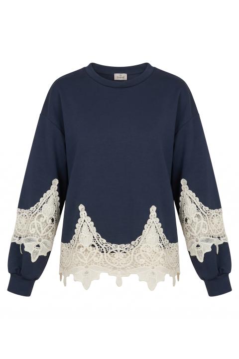 Maglia balze fascia pizzo blu/ecrÙ - Primavera Estate 2026 | Brend