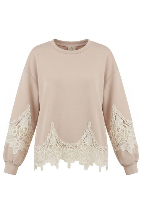 Maglia balze fascia pizzo nocciola/ecrÙ - Primavera Estate 2026 | Brend