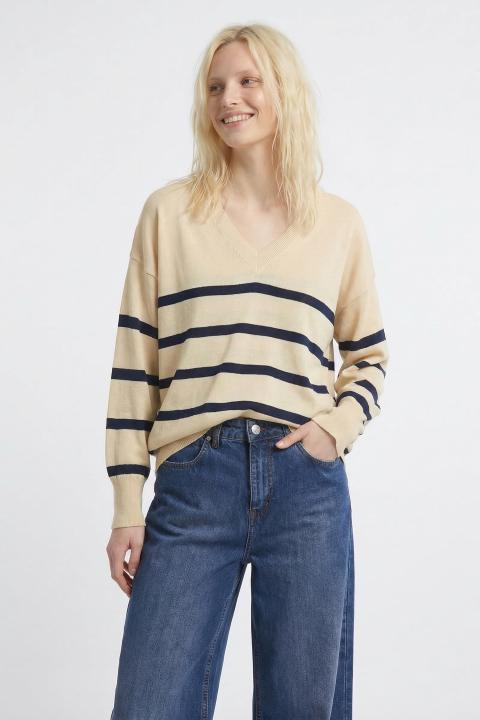 Maglia scollo v righe crema/blu - Primavera Estate 2026 | Brend