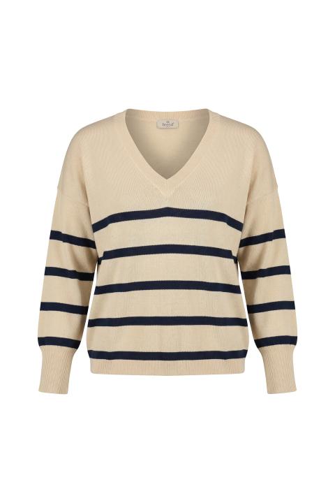 Maglia scollo v righe crema/blu - Primavera Estate 2026 | Brend