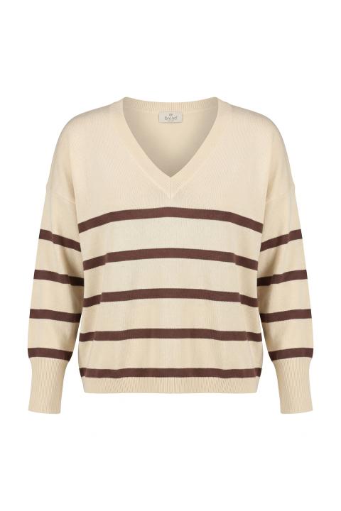 Maglia scollo v righe crema/moro - Primavera Estate 2026 | Brend