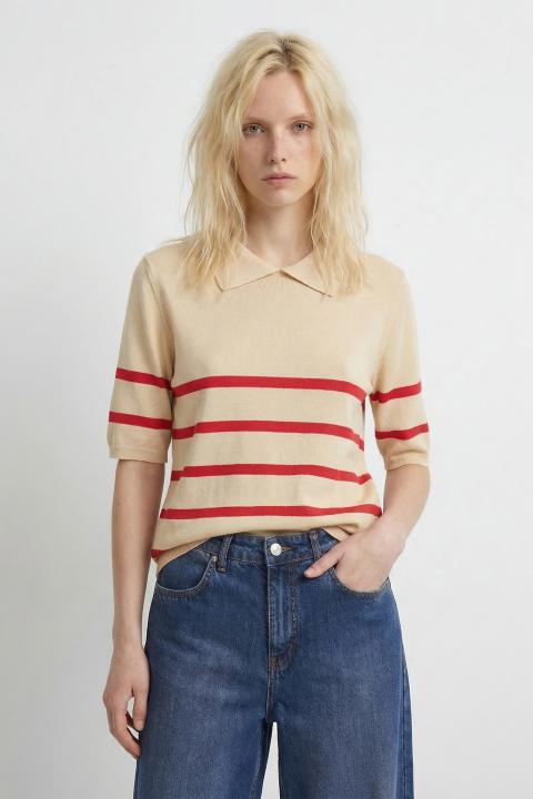 Maglia colletto polo crema/rosso - Primavera Estate 2026 | Brend