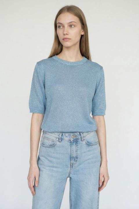 Maglia mezza manica lurex azzurro - Primavera Estate 2026 | Brend