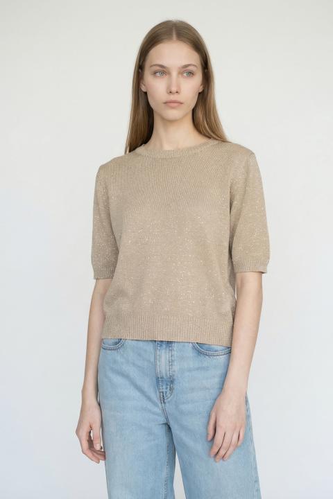Maglia mezza manica lurex beige - Primavera Estate 2026 | Brend
