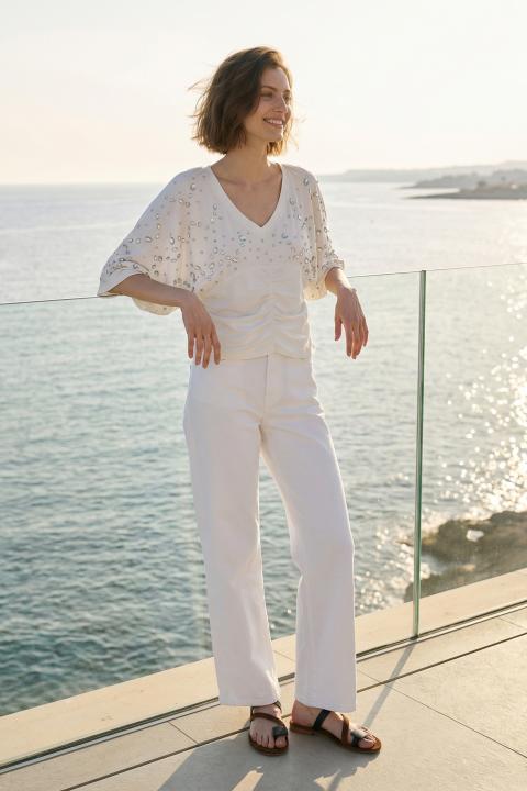 Maglia kimono strass bianco - Primavera Estate 2026 | Brend