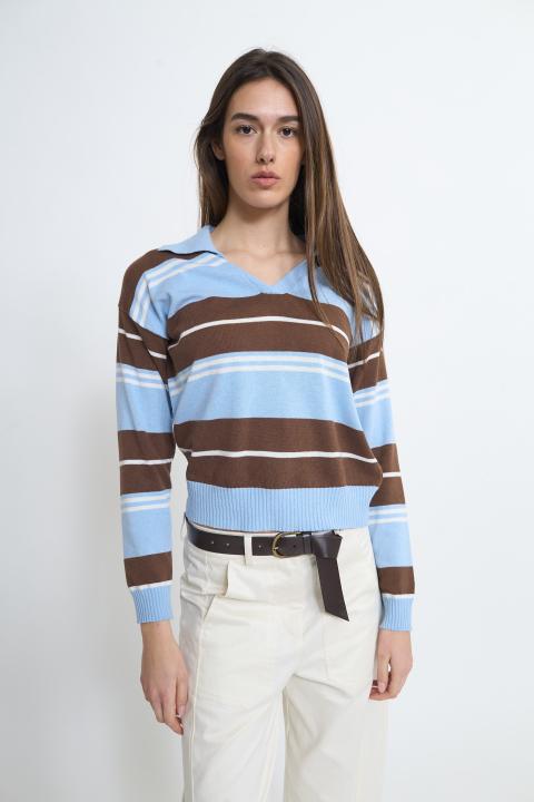 Maglia polo rigata rigo celeste - Primavera Estate 2026 | Brend