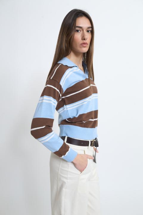 Maglia polo rigata rigo celeste - Primavera Estate 2026 | Brend