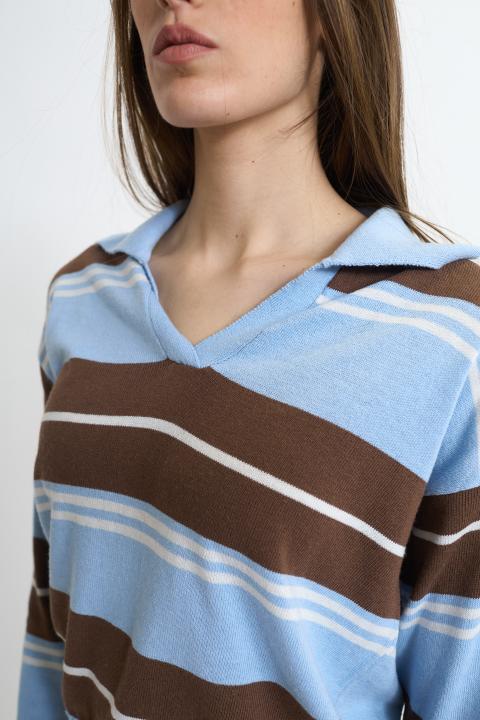 Maglia polo rigata rigo celeste - Primavera Estate 2026 | Brend