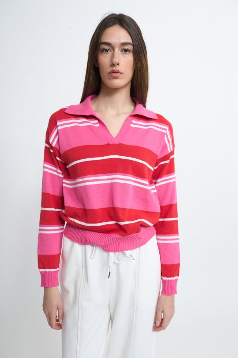 Maglia polo rigata rigo fuxia - Primavera Estate 2026 | Brend