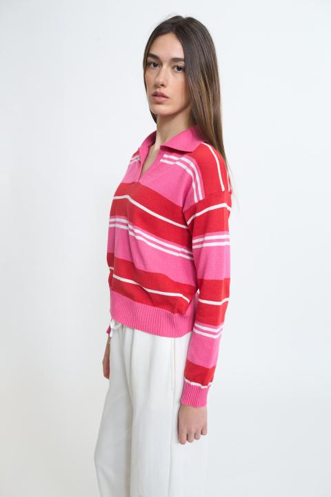 Maglia polo rigata rigo fuxia - Primavera Estate 2026 | Brend