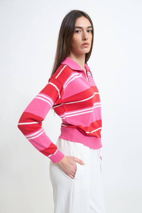 Maglia polo rigata rigo fuxia - Primavera Estate 2026 | Brend