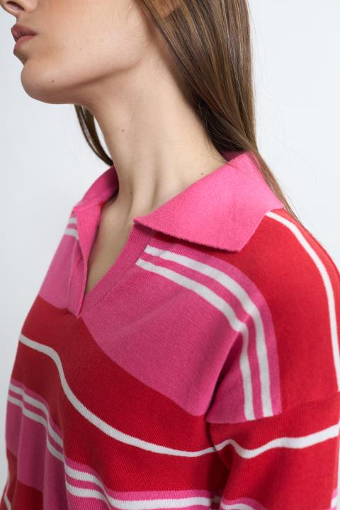 Maglia polo rigata rigo fuxia - Primavera Estate 2026 | Brend