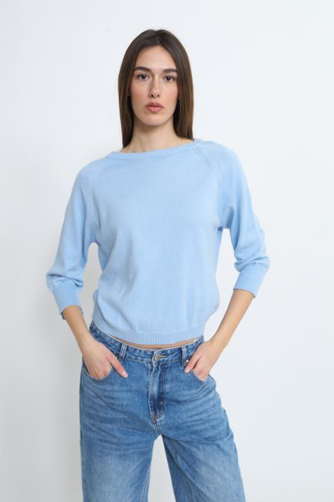 Maglia paricollo raglan celeste - Primavera Estate 2026 | Brend