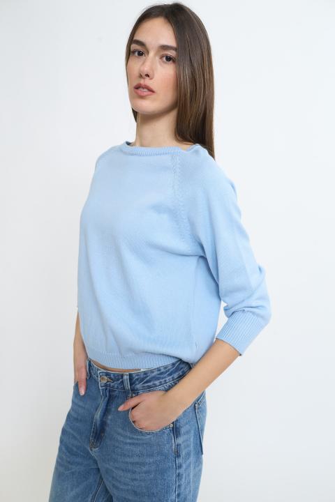 Maglia paricollo raglan celeste - Primavera Estate 2026 | Brend