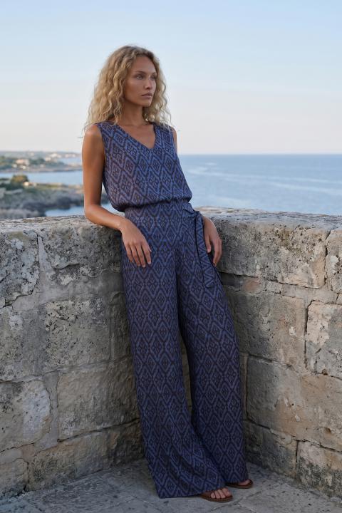 Pantalone pareo stampato geometrico blu - Primavera Estate 2026 | Brend