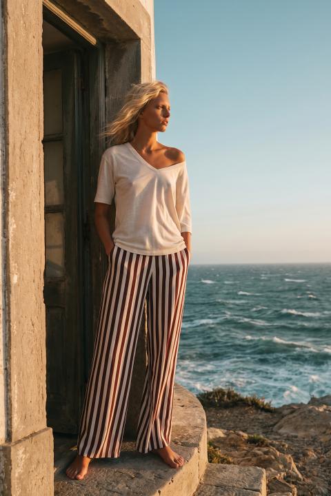 Pantalone palazzo elastico e righe rigato bordeaux - Primavera Estate 2026 | Brend