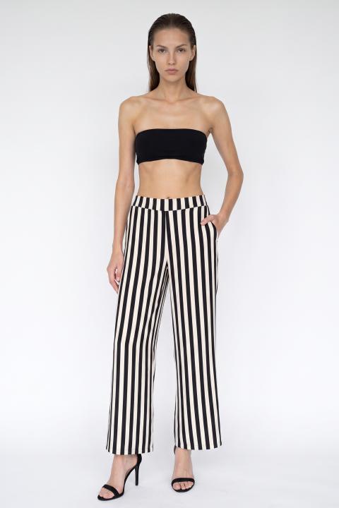Pantalone palazzo elastico e righe rigato nero - Primavera Estate 2026 | Brend