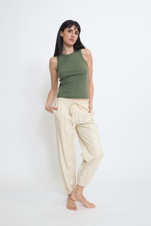 Jogger effetto pelle coulisse beige - Primavera Estate 2026 | Brend