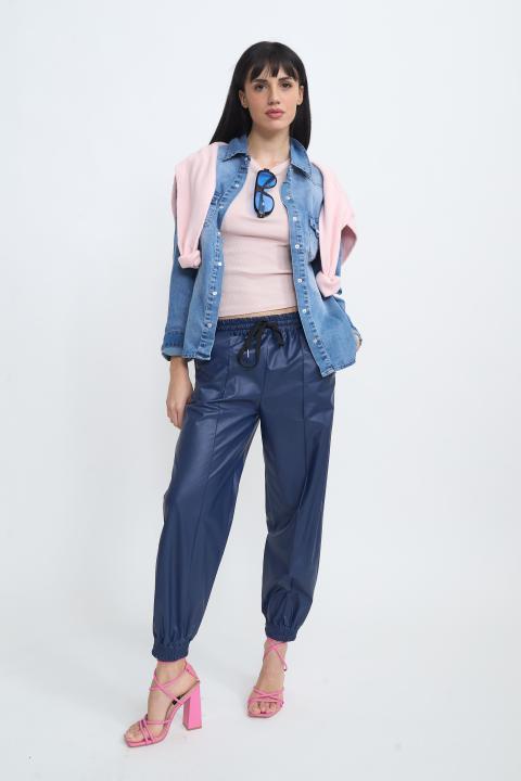 Jogger effetto pelle coulisse blu - Primavera Estate 2026 | Brend