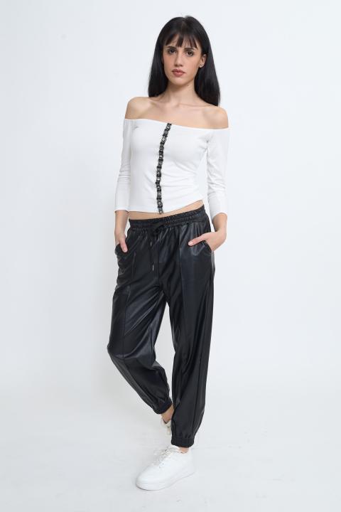 Jogger effetto pelle coulisse nero - Primavera Estate 2026 | Brend