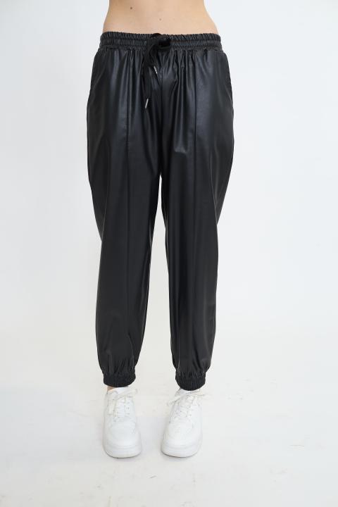 Jogger effetto pelle coulisse nero - Primavera Estate 2026 | Brend