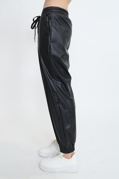 Jogger effetto pelle coulisse nero - Primavera Estate 2026 | Brend