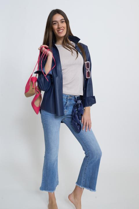 Camicia over effetto pelle blu - Primavera Estate 2026 | Brend