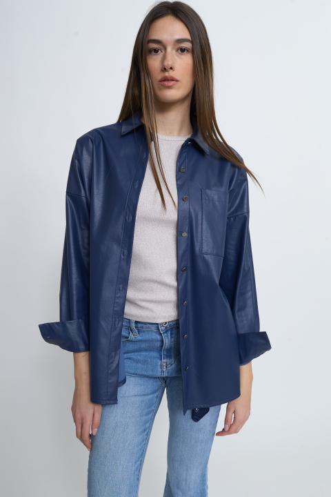 Camicia over effetto pelle blu - Primavera Estate 2026 | Brend