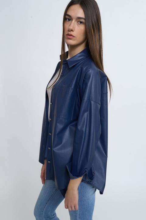 Camicia over effetto pelle blu - Primavera Estate 2026 | Brend