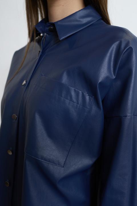 Camicia over effetto pelle blu - Primavera Estate 2026 | Brend