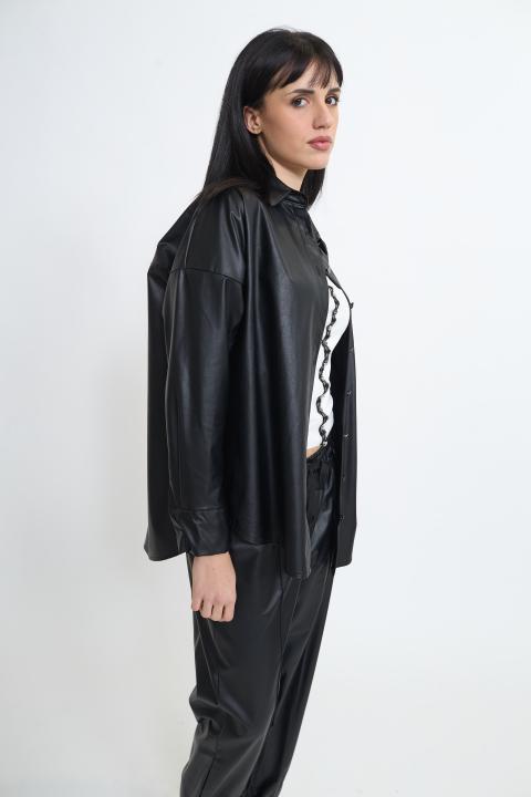 Camicia over effetto pelle nero - Primavera Estate 2026 | Brend