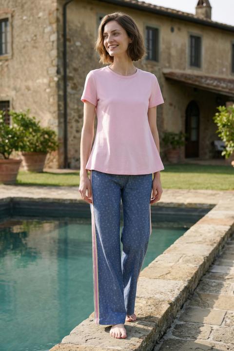 Pantalone palazzo denim banda jacquard fiori - Primavera Estate 2026 | Brend