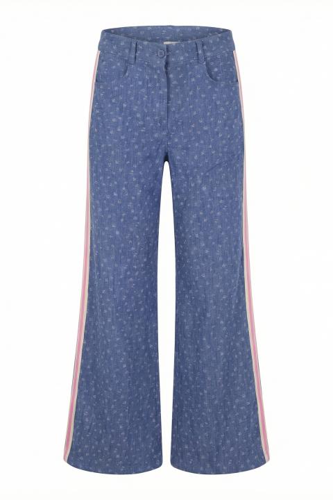 Pantalone palazzo denim banda jacquard fiori - Primavera Estate 2026 | Brend