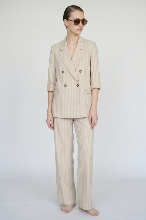 Pantalone gamba dritta gessato beige - Primavera Estate 2026 | Brend