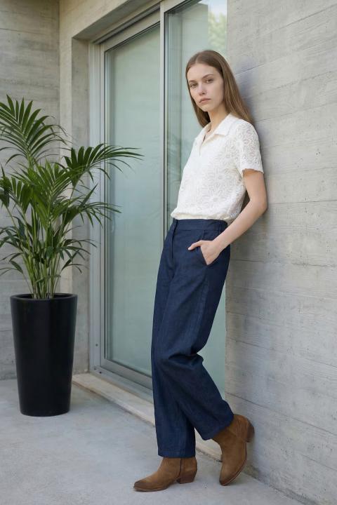 Pantalone barrel elastico denim scuro - Primavera Estate 2026 | Brend
