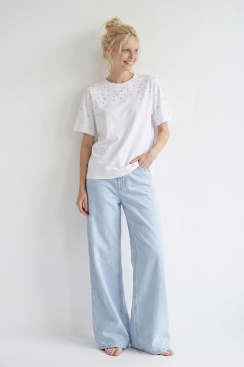 T-shirt borchie e strass bianco - Primavera Estate 2026 | Brend