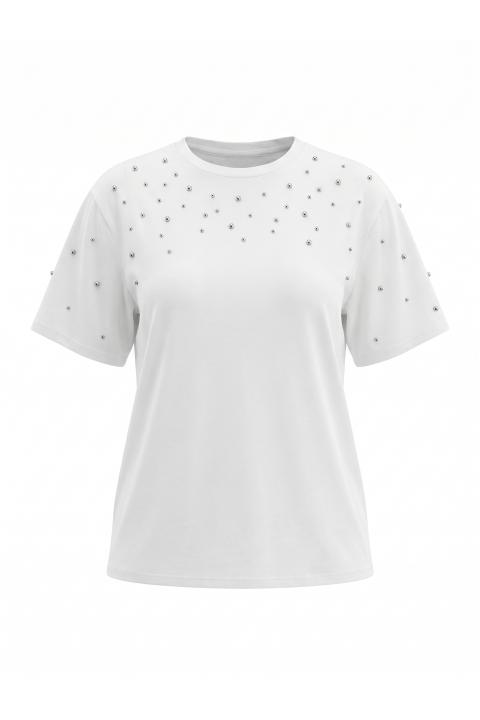 T-shirt borchie e strass bianco - Primavera Estate 2026 | Brend