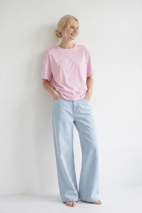 T-shirt borchie e strass rosa - Primavera Estate 2026 | Brend