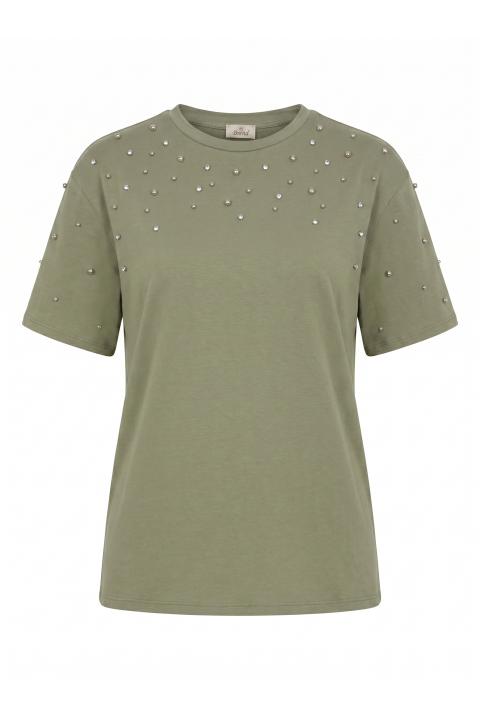 T-shirt borchie e strass salvia - Primavera Estate 2026 | Brend
