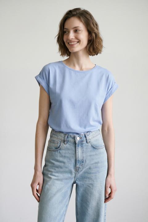 T-shirt manica risvolto celeste - Primavera Estate 2026 | Brend