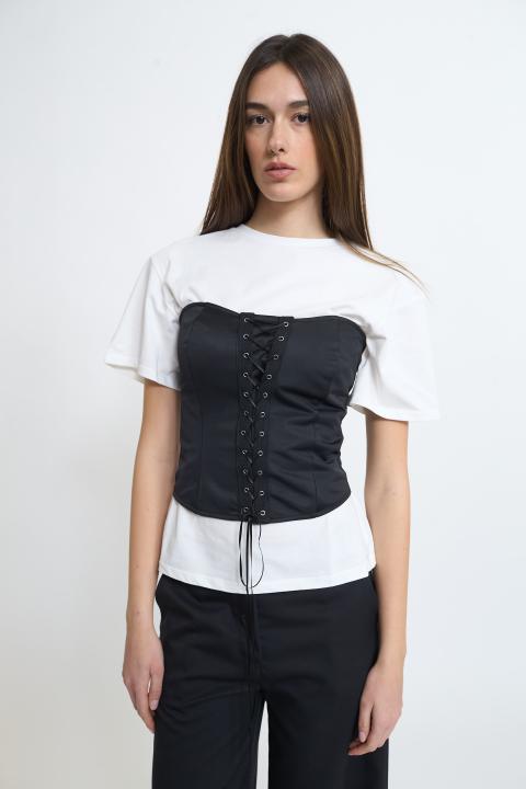 T-shirt con bustino panna/nero - Primavera Estate 2026 | Brend