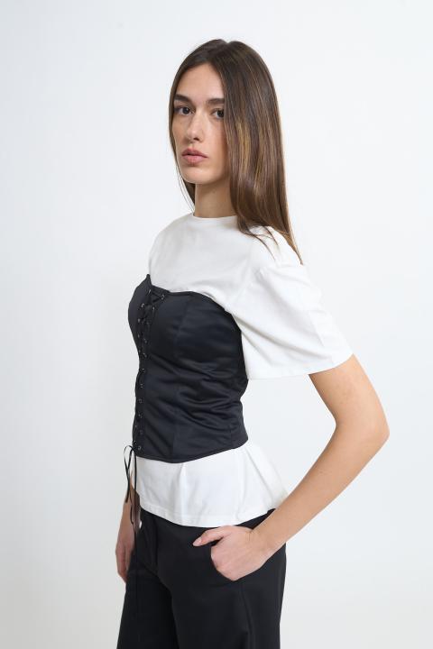 T-shirt con bustino panna/nero - Primavera Estate 2026 | Brend