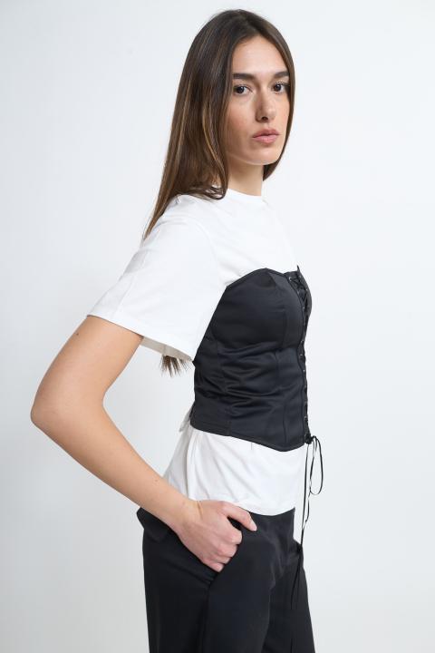 T-shirt con bustino panna/nero - Primavera Estate 2026 | Brend