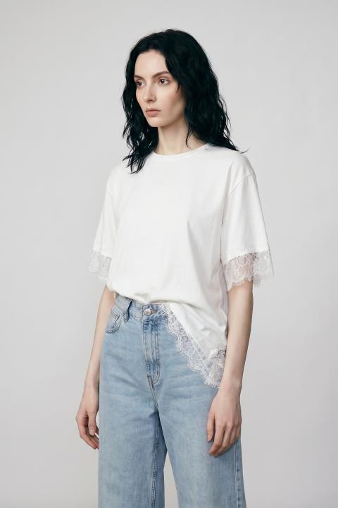 T-shirt asimmetrica pizzo panna/panna - Primavera Estate 2026 | Brend