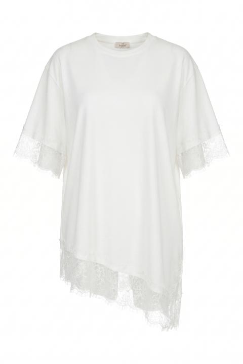 T-shirt asimmetrica pizzo panna/panna - Primavera Estate 2026 | Brend